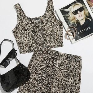 Cheetah print biker shirt crop tank set